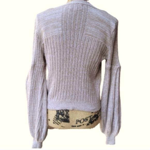 REVOLVE Devlin Beige Textured Crew Neck Balloon Sleeve Sweater Small - Picture 3 of 6